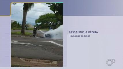 Bombeiros apagam fogo em carro em bairro de Ourinhos