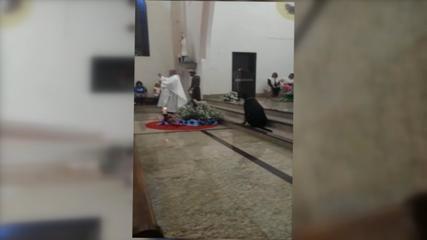 Padre leva seu cão 'Bento' a missa em Palmital Padre leva seu cão 'Bento' a missa em Palmital